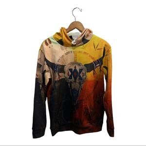 Native American skull all over print hoodie sweatshirt  colorful and bold! Sz M.